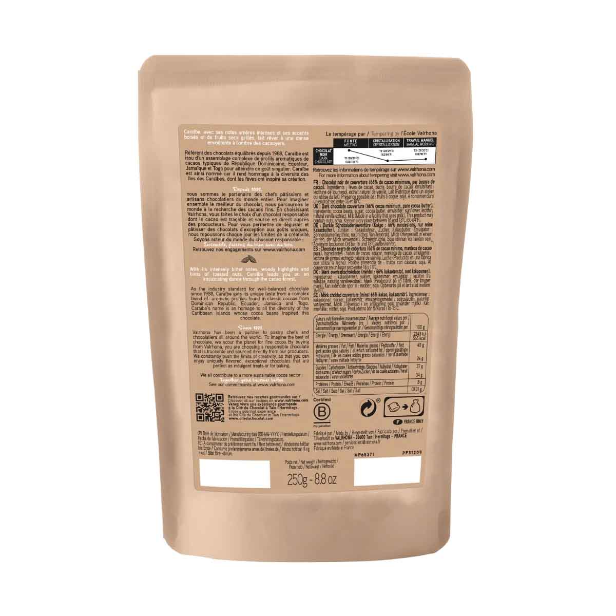 Pure chocolade voor patisserie Caraïbe 66%